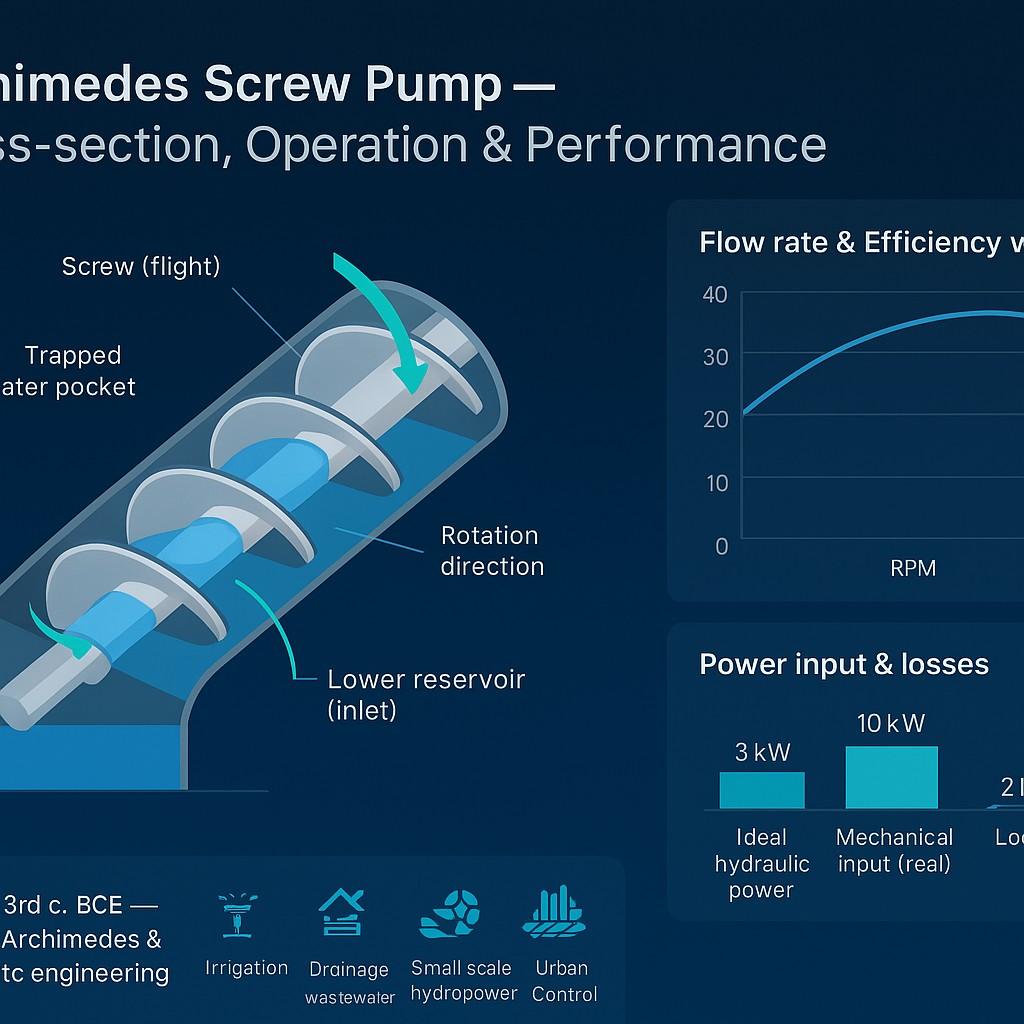 Archimedes Screw Pump Flow Rate & Lift Calculator