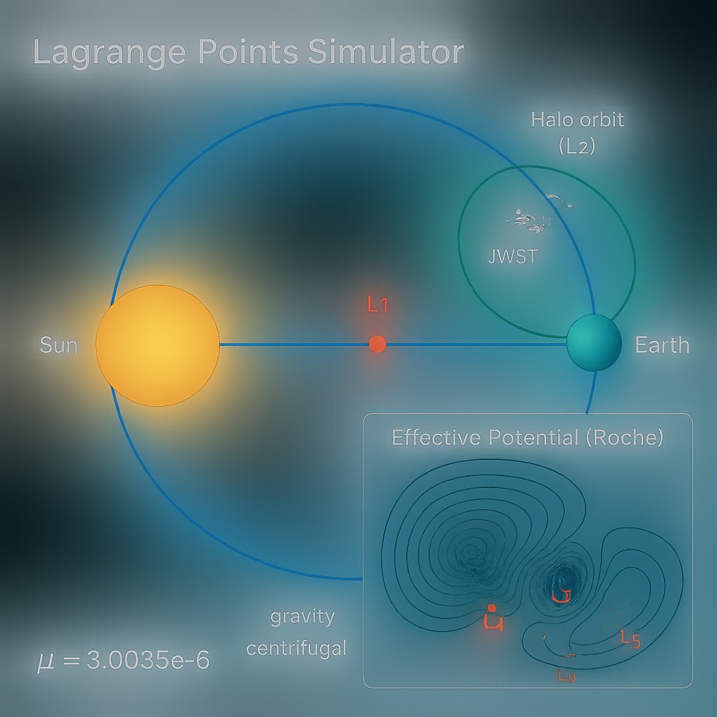Lagrange Points Calculator: Interactive Three-Body Equilibrium and Halo Orbit Simulator
