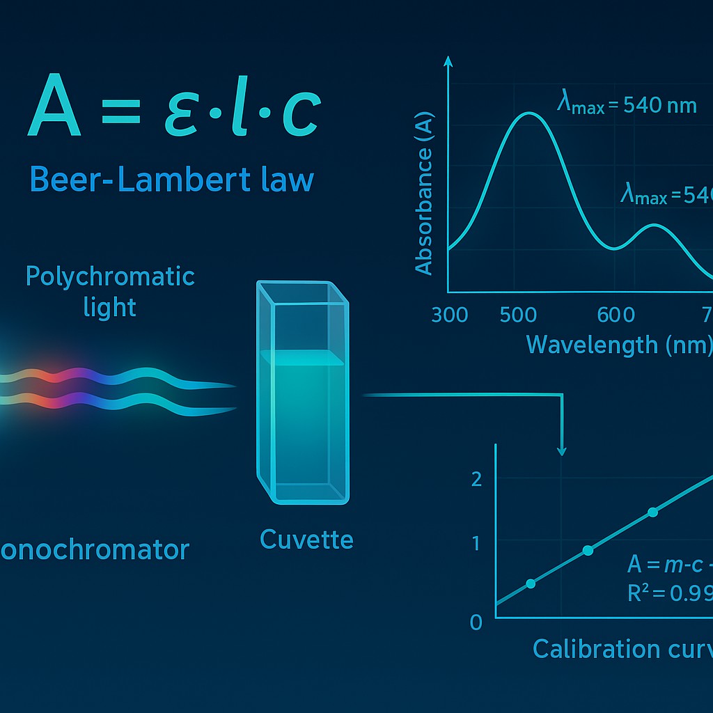 UV-Vis Spectrophotometer Simulator: Interactive Beer-Lambert Absorbance Spectrum Analyzer